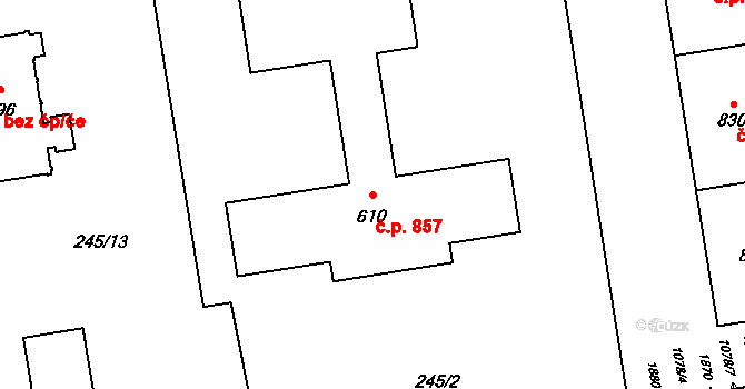 Hrabůvka 857, Ostrava na parcele st. 610 v KÚ Hrabůvka, Katastrální mapa