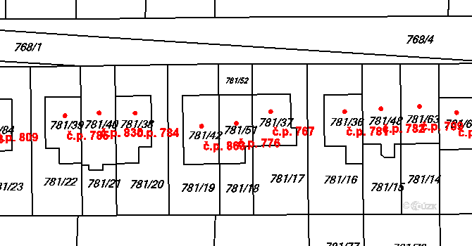Chrlice 776, Brno na parcele st. 781/51 v KÚ Chrlice, Katastrální mapa