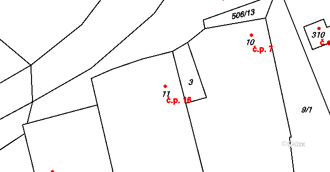 Šachotín 16, Šlapanov na parcele st. 11 v KÚ Šachotín, Katastrální mapa
