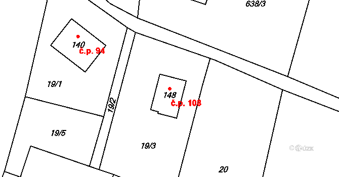 Podolí 108, Mohelnice na parcele st. 148 v KÚ Podolí u Mohelnice, Katastrální mapa