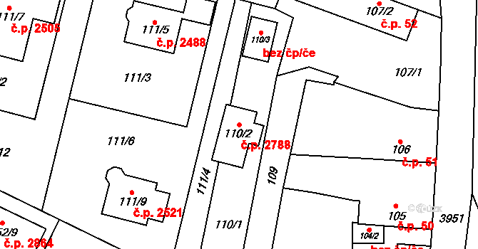 Horní Počernice 2788, Praha na parcele st. 110/2 v KÚ Horní Počernice, Katastrální mapa