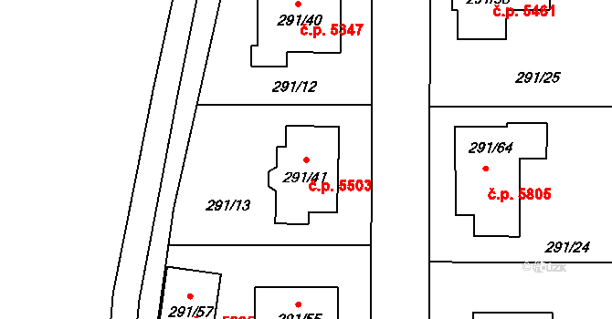 Helenín 5503, Jihlava na parcele st. 291/41 v KÚ Helenín, Katastrální mapa
