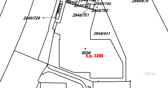 Záběhlice 3298, Praha na parcele st. 6039 v KÚ Záběhlice, Katastrální mapa
