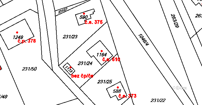 Svojetice 510 na parcele st. 1164 v KÚ Svojetice, Katastrální mapa