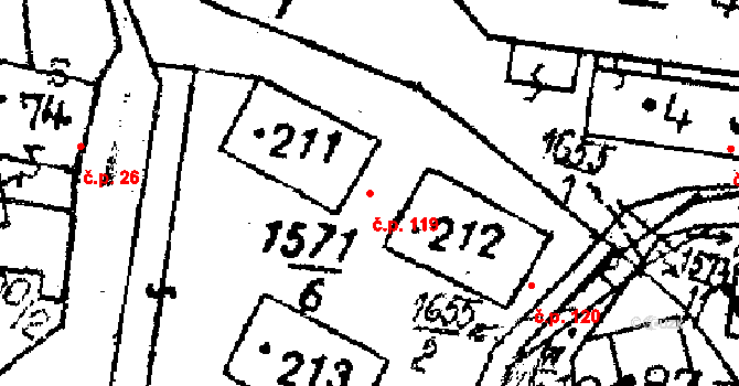 Dešenice 119 na parcele st. 211 v KÚ Dešenice, Katastrální mapa