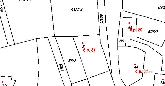 Čeňovice 31, Teplýšovice na parcele st. 8 v KÚ Čeňovice, Katastrální mapa