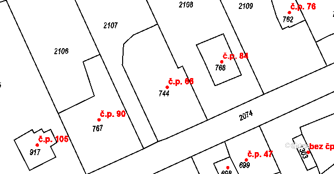 Vysoká Lhota 66, Čerčany na parcele st. 744 v KÚ Čerčany, Katastrální mapa