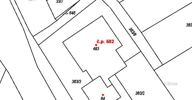 Lubina 502, Kopřivnice na parcele st. 483 v KÚ Drnholec nad Lubinou, Katastrální mapa