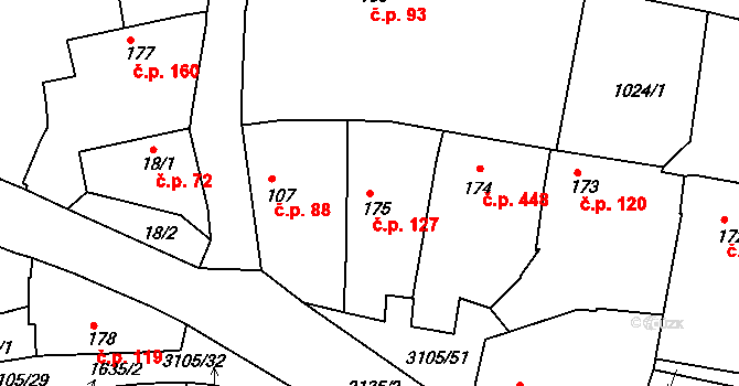 Sepekov 127 na parcele st. 175 v KÚ Sepekov, Katastrální mapa