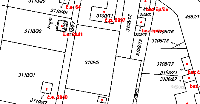 Louny 2032 na parcele st. 3109/5 v KÚ Louny, Katastrální mapa