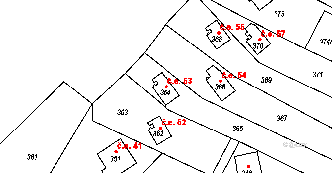 Vlachovice 53 na parcele st. 364 v KÚ Vlachovice u Rokytna, Katastrální mapa