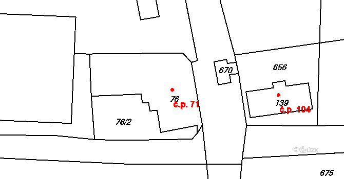 Lipová 71 na parcele st. 76 v KÚ Lipová u Chebu, Katastrální mapa