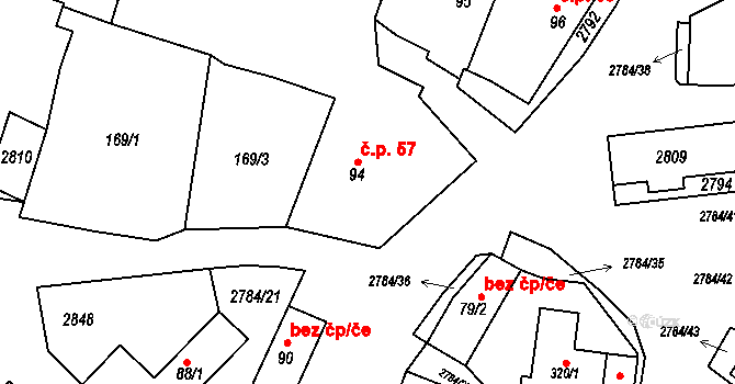 Vrbětice 57, Vlachovice na parcele st. 94 v KÚ Vrbětice, Katastrální mapa