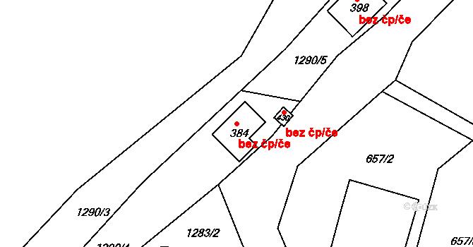 Benešov 43042465 na parcele st. 384 v KÚ Úročnice, Katastrální mapa