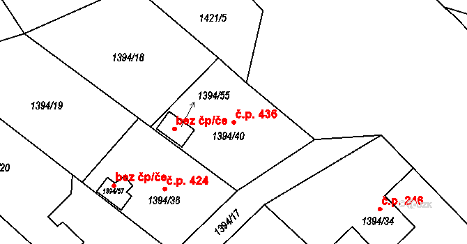 Píšť 436 na parcele st. 1394/40 v KÚ Píšť, Katastrální mapa