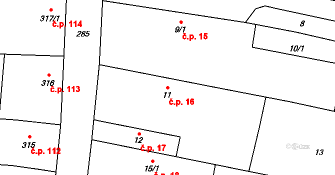 Malé Hoštice 16, Opava na parcele st. 11 v KÚ Malé Hoštice, Katastrální mapa