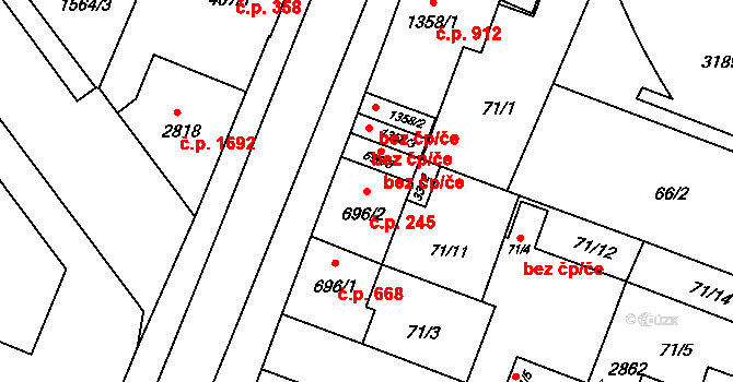 Kateřinky 245, Opava na parcele st. 696/2 v KÚ Kateřinky u Opavy, Katastrální mapa