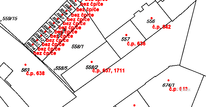 Předměstí 637,1711, Opava na parcele st. 558/2 v KÚ Opava-Předměstí, Katastrální mapa