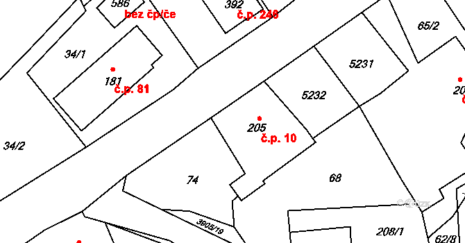 Brumovice 10 na parcele st. 205 v KÚ Brumovice u Opavy, Katastrální mapa