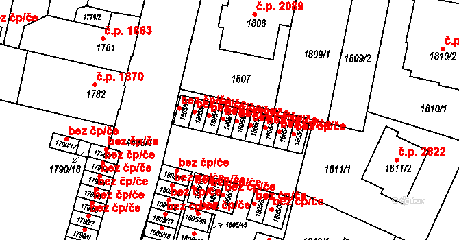Teplice 45148465 na parcele st. 1805/7 v KÚ Teplice, Katastrální mapa