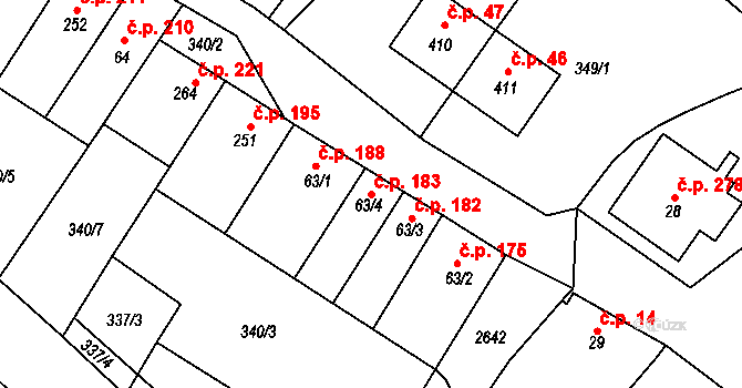 Hostěrádky-Rešov 183 na parcele st. 63/4 v KÚ Hostěrádky, Katastrální mapa