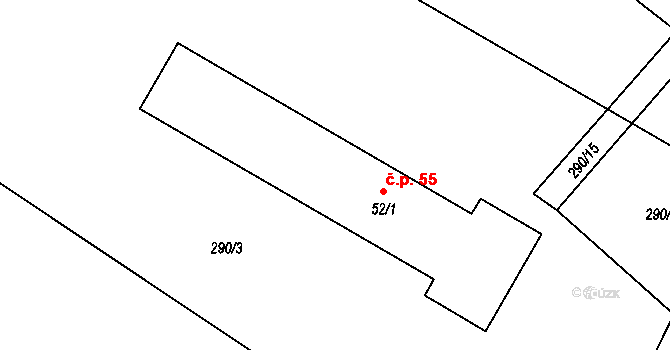 Malíkov 55 na parcele st. 52/1 v KÚ Malíkov, Katastrální mapa