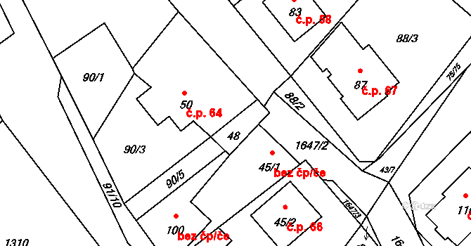 Třebíč 50459465 na parcele st. 48 v KÚ Budíkovice, Katastrální mapa