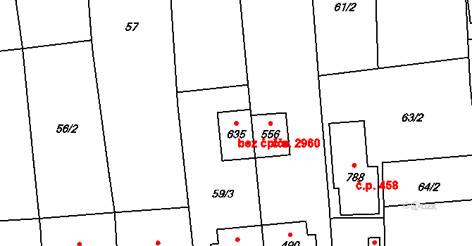 Zlín 50500465 na parcele st. 635 v KÚ Louky nad Dřevnicí, Katastrální mapa