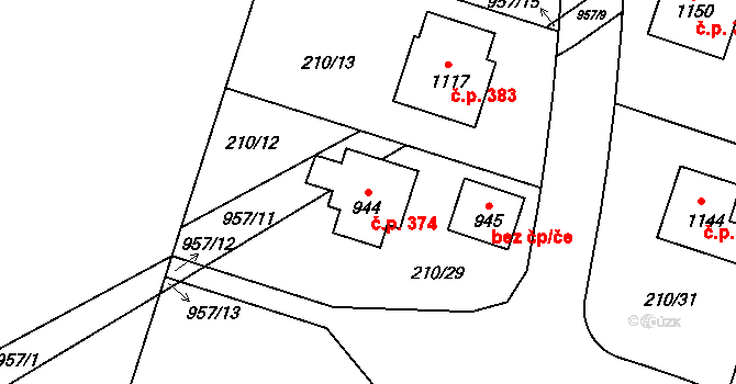 Humny 374, Pchery na parcele st. 944 v KÚ Pchery, Katastrální mapa