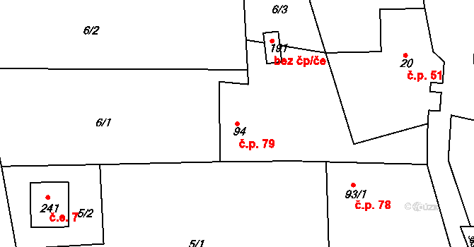 Hroubovice 79 na parcele st. 94 v KÚ Hroubovice, Katastrální mapa
