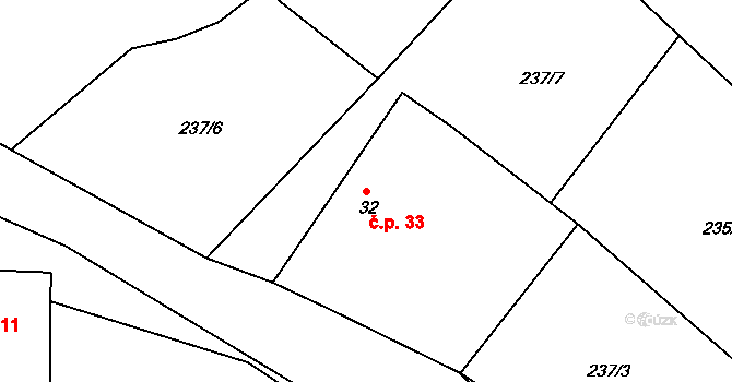 Hošťalovice 33 na parcele st. 32 v KÚ Hošťalovice, Katastrální mapa