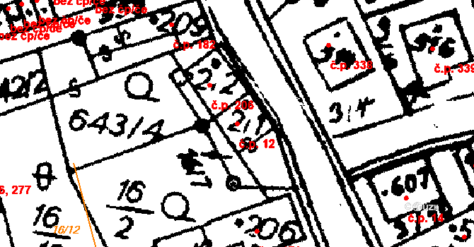 Hrochův Týnec 12 na parcele st. 2/1 v KÚ Hrochův Týnec, Katastrální mapa