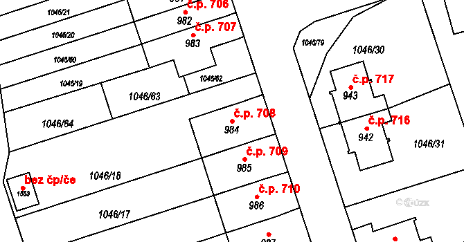 Králíky 708 na parcele st. 984 v KÚ Králíky, Katastrální mapa