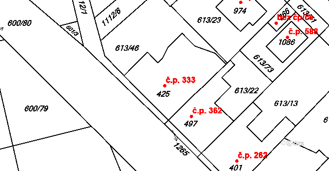Kamenné Žehrovice 333 na parcele st. 425 v KÚ Kamenné Žehrovice, Katastrální mapa
