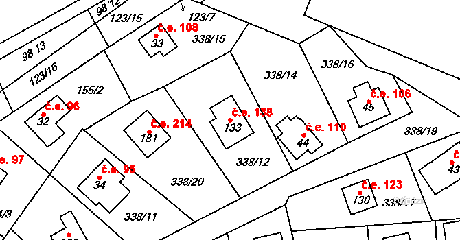 Kostelec nad Labem 138 na parcele st. 133 v KÚ Rudeč, Katastrální mapa