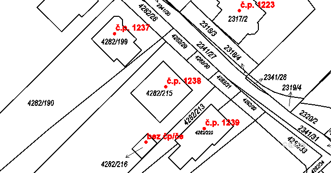 Rakšice 1238, Moravský Krumlov na parcele st. 4282/215 v KÚ Moravský Krumlov, Katastrální mapa