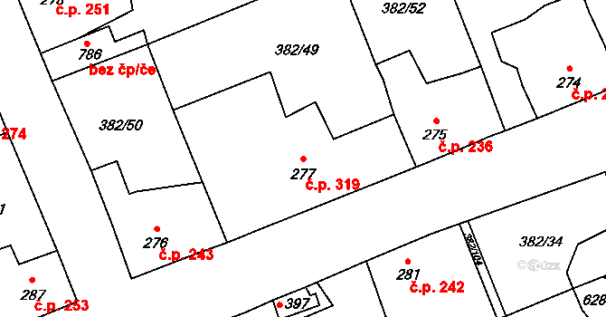 Rudná 319 na parcele st. 277 v KÚ Dušníky u Rudné, Katastrální mapa