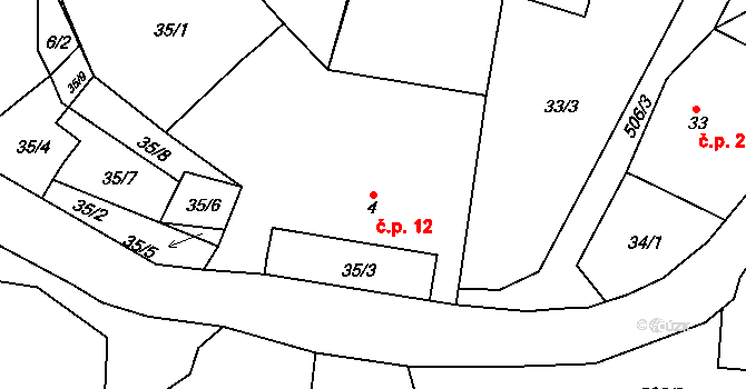 Tříklasovice 12, Psárov na parcele st. 4 v KÚ Tříklasovice, Katastrální mapa
