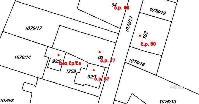 Borovy 77 na parcele st. 93 v KÚ Borovy, Katastrální mapa