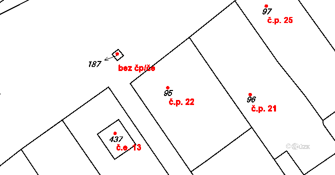 Čepinec 22, Žinkovy na parcele st. 95 v KÚ Žinkovy, Katastrální mapa