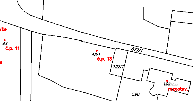 Chotěnice 13, Heřmanův Městec na parcele st. 42/1 v KÚ Chotěnice, Katastrální mapa