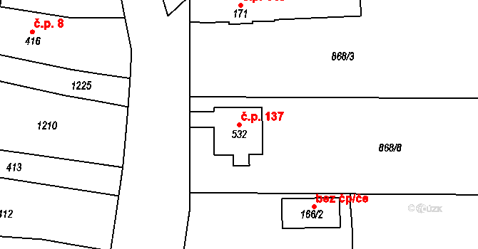 Velká Ves 137, Broumov na parcele st. 532 v KÚ Velká Ves u Broumova, Katastrální mapa