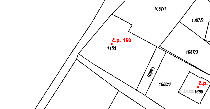 Olivětín 160, Broumov na parcele st. 1153 v KÚ Broumov, Katastrální mapa