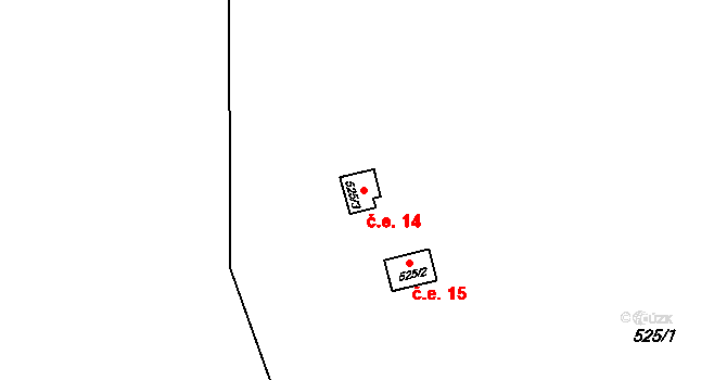 Bělý 14, Machov na parcele st. 525/3 v KÚ Bělý, Katastrální mapa