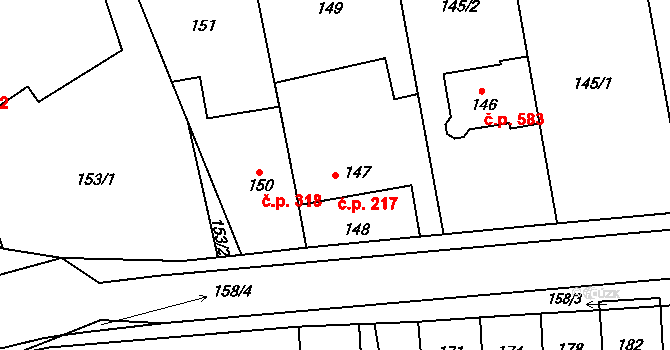 Černá Hora 217 na parcele st. 147 v KÚ Černá Hora, Katastrální mapa