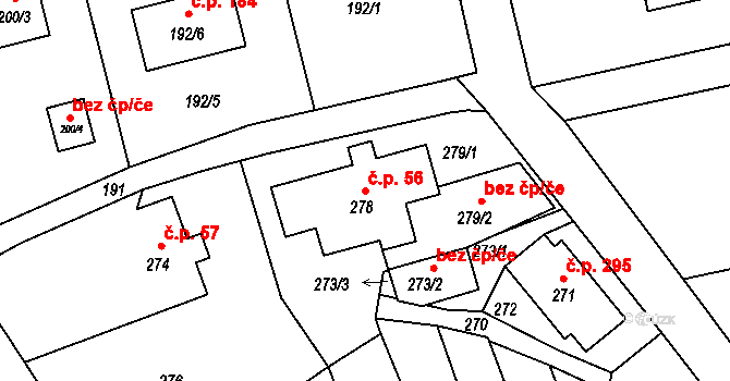Šenov u Nového Jičína 56 na parcele st. 278 v KÚ Šenov u Nového Jičína, Katastrální mapa