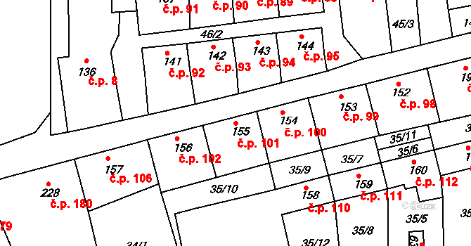 Peruc 101 na parcele st. 155 v KÚ Peruc, Katastrální mapa