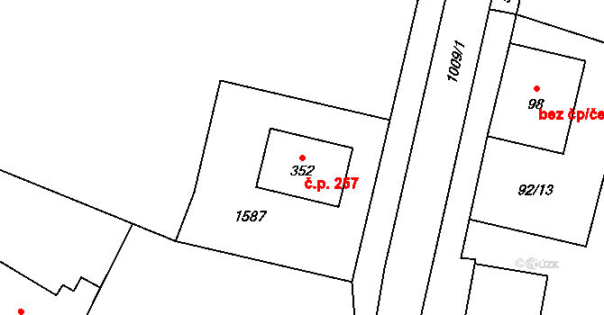 Břežany II 257 na parcele st. 352 v KÚ Břežany II, Katastrální mapa