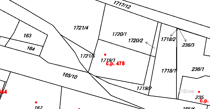 Hlohovec 478 na parcele st. 1719/1 v KÚ Hlohovec, Katastrální mapa
