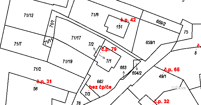 Petrovice 79, Humpolec na parcele st. 7/1 v KÚ Petrovice u Humpolce, Katastrální mapa
